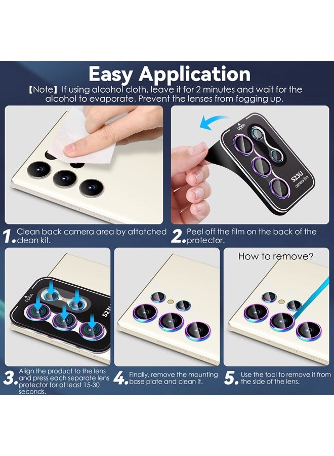 CloudValley [3+2Pcs Camera Lens Protector for Samsung Galaxy S23 Ultra, 9H Tempered Glass + Aluminum Alloy Metal Individual Lens Screen Ring for S23 Ultra 6.8in 5G 2023 - Colorful  - Image 3