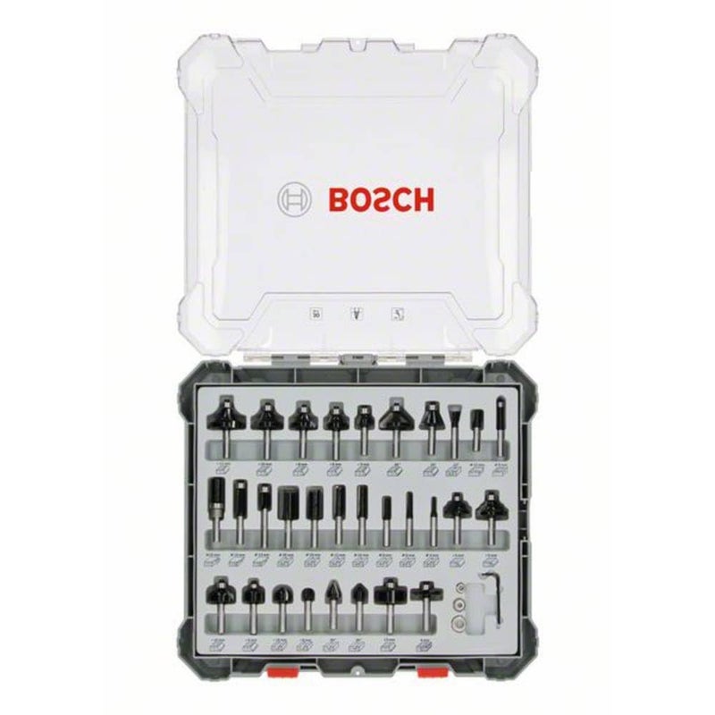 BOSCH Bosch Professional 30 Pcs Router Bit Set With Mixed Bits 6Mm Shank Bits Suitable For Gkf 550 Plam Router And Gof 130 Router 