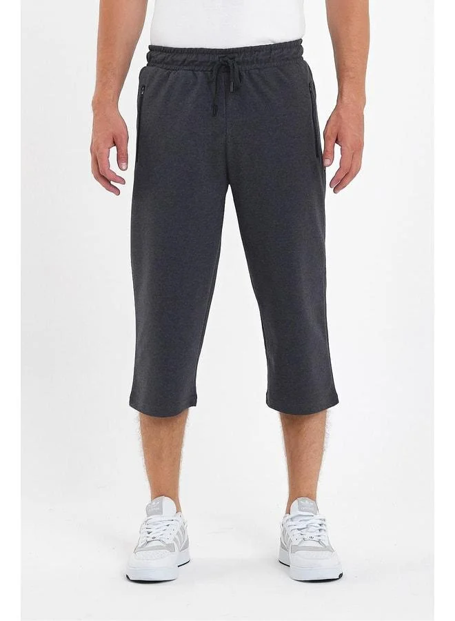 Men’s Anthracite Bermuda Knee-Length Capri Shorts with Zippered Pockets and Adjustable Elastic Waist