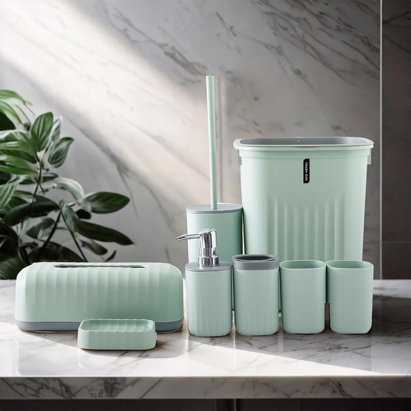 The Better Home Bathroom Accessories Set of 8 Pcs Soap Dispenser for Bathroom Toothbrush Holder Soap Case for Bathroom Toilet Cleaner Brush Bathroom Accessories Items - Image 1