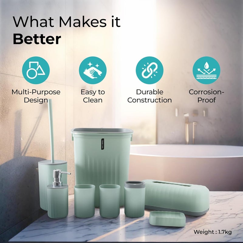 The Better Home Bathroom Accessories Set of 8 Pcs Soap Dispenser for Bathroom Toothbrush Holder Soap Case for Bathroom Toilet Cleaner Brush Bathroom Accessories Items - Image 2