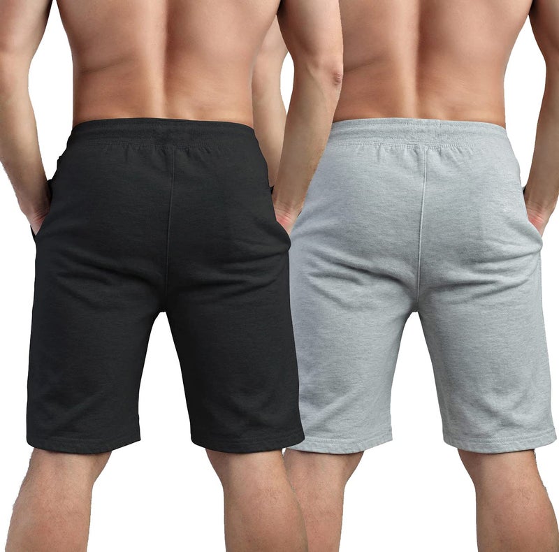 hotfits Men's Black & Grey Cotton Regular Shorts - Workout, Gym, Running, Yoga and Sports Shorts - Camouflage Printed - Pack of 2- S - Image 3