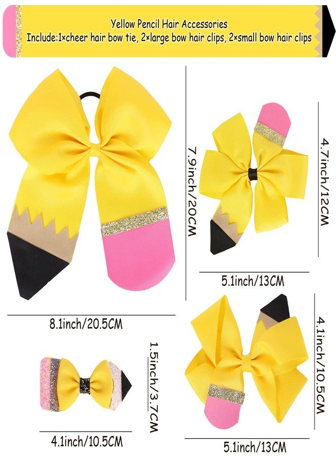 وولاين مجموعة والين المكونة من 5 قطع من مشابك الشعر الصفراء على شكل فيونكة، مثالية للعودة إلى المدرسة، مع شريط كبير من قماش غروغرين، وربطات شعر أنيقة، مناسبة للطالبات وفرق التشجيع في أول يوم دراسي. - Image 2