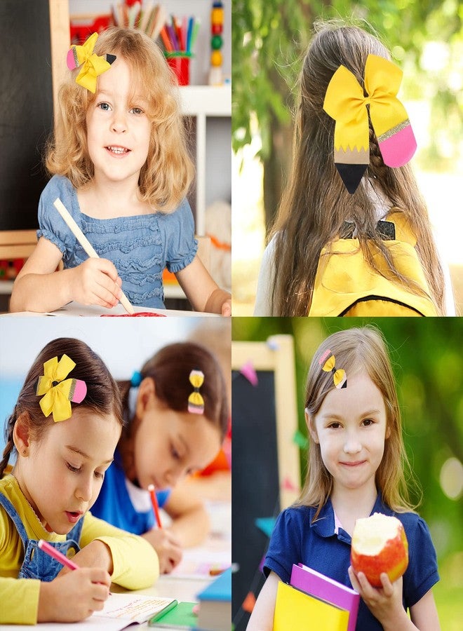 وولاين مجموعة والين المكونة من 5 قطع من مشابك الشعر الصفراء على شكل فيونكة، مثالية للعودة إلى المدرسة، مع شريط كبير من قماش غروغرين، وربطات شعر أنيقة، مناسبة للطالبات وفرق التشجيع في أول يوم دراسي. - Image 5