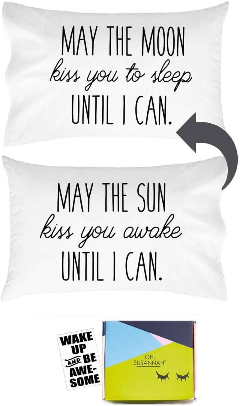 May The Sun Kiss You Awake Until I Can May The Moon Kiss You to Sleep Until I Can Reversible Pillow Case  Fits Standard Pillow  Long Distance Relationship Pillow