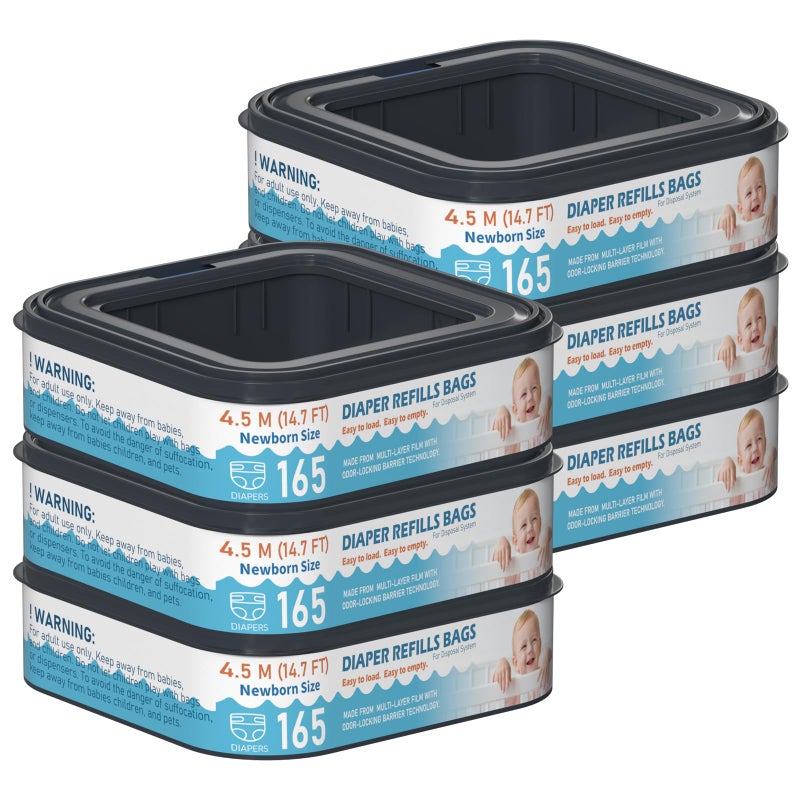 Fununcat Square Starter Refills Disposal Bags Refill Compatible With Diaper Genie Classic  Compact And Select Pails  Hold Up To 165 Newborn-Sized Diapers Per Refill  6 Pack - Image 1