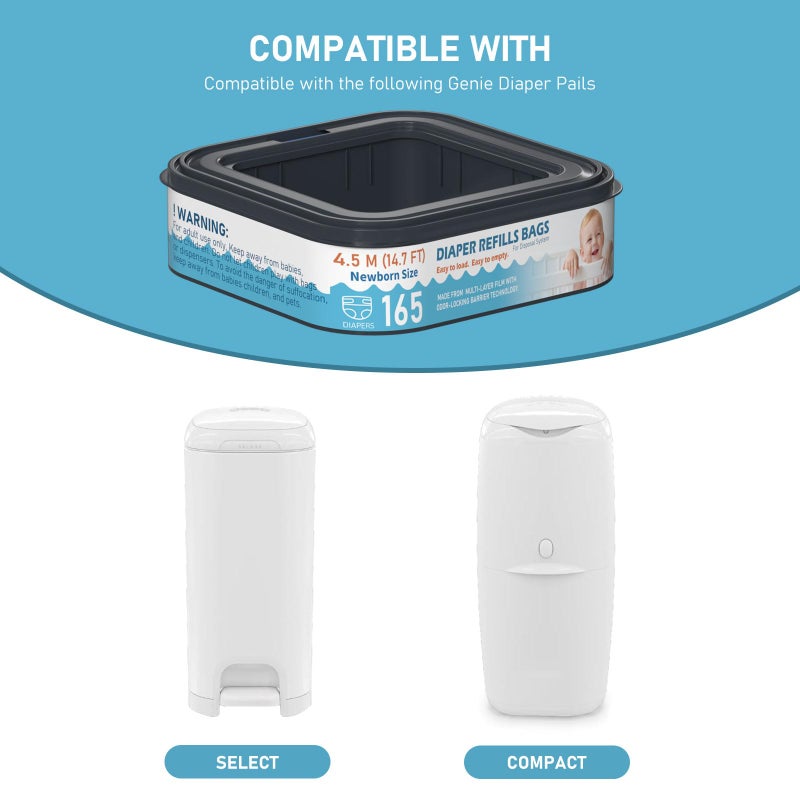 Fununcat Square Starter Refills Disposal Bags Refill Compatible With Diaper Genie Classic  Compact And Select Pails  Hold Up To 165 Newborn-Sized Diapers Per Refill  6 Pack - Image 3