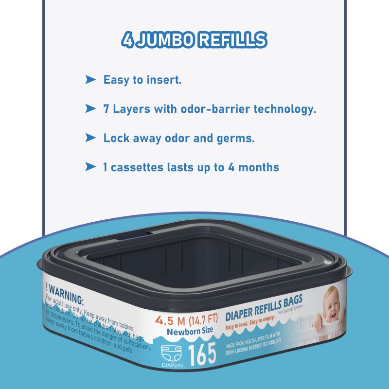 Fununcat Square Starter Refills Disposal Bags Refill Compatible With Diaper Genie Classic  Compact And Select Pails  Hold Up To 165 Newborn-Sized Diapers Per Refill  6 Pack - Image 4