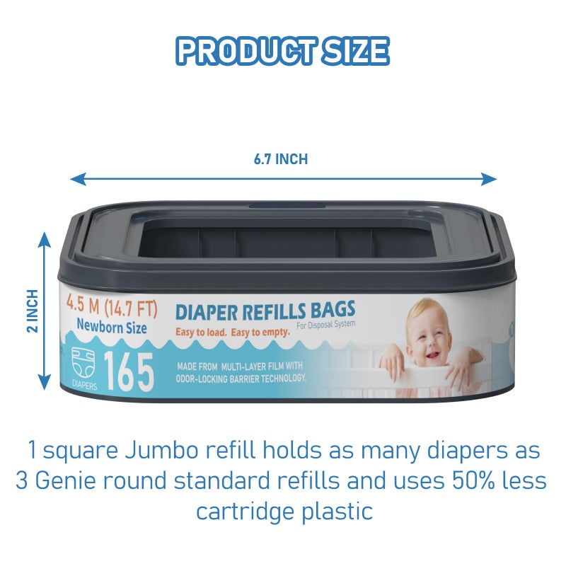 Fununcat Square Starter Refills Disposal Bags Refill Compatible With Diaper Genie Classic  Compact And Select Pails  Hold Up To 165 Newborn-Sized Diapers Per Refill  6 Pack - Image 5