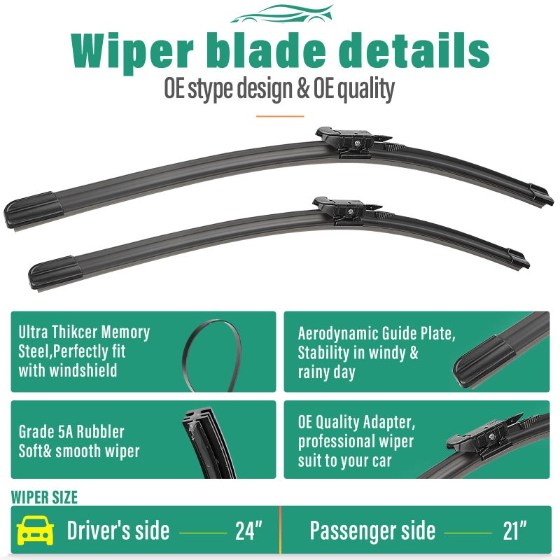 WINDSMILE 24" 21" Windshield Wiper Blades Replacement for Pontiac G6 2005 2006 2007 2008 2009 2010 / Buick Lucerne 2008 2009 2010 2011 Original Factory Quality Front Wipers Blade Set for My Car - (Pack of 2) - Image 2