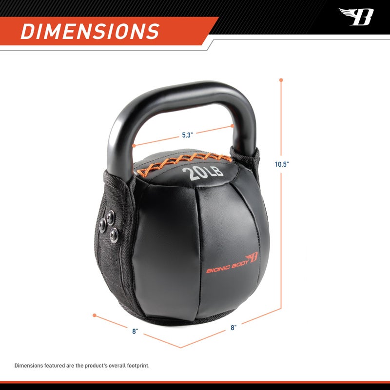 Bionic Body  kettlebell ناعم مع مقبض من بيوتيك بادي لرفع الأثقال، والتكييف، والقوة، وتدريب العضلات الأساسية (20 رطل) - Image 2