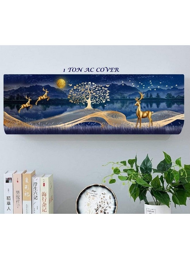 DARSHANAM World Printed Air Conditioning Dust Cover Folding Designer Ac Cover for Indoor Split Ac 1 ton (91 x 31 x 21.5cm | Gold Deer Printed) (Neavy), Polyester - Image 1