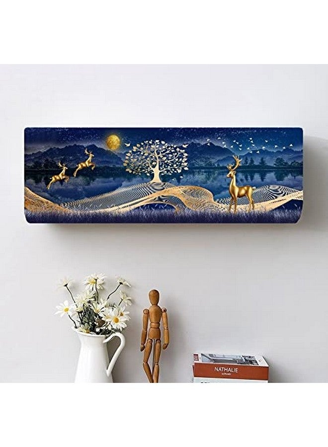 DARSHANAM World Printed Air Conditioning Dust Cover Folding Designer Ac Cover for Indoor Split Ac 1 ton (91 x 31 x 21.5cm | Gold Deer Printed) (Neavy), Polyester - Image 2