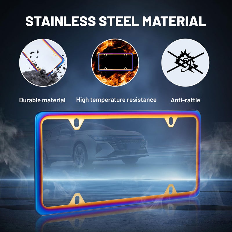 RED WOLF 2Pcs Iridescent Chrome License Plate Frame, Mirror Polish Chameleon Blue License Plate Tag Stainless Steel Bracket Holder Mount on Front Rear Bumper w/Screw Cover Accessories - Image 3