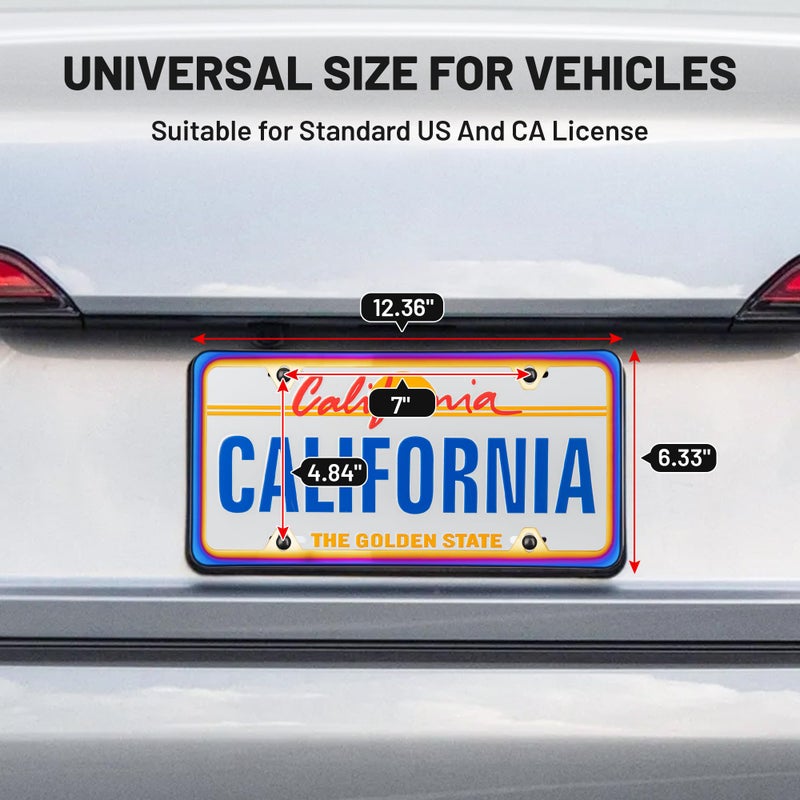 RED WOLF 2Pcs Iridescent Chrome License Plate Frame, Mirror Polish Chameleon Blue License Plate Tag Stainless Steel Bracket Holder Mount on Front Rear Bumper w/Screw Cover Accessories - Image 2
