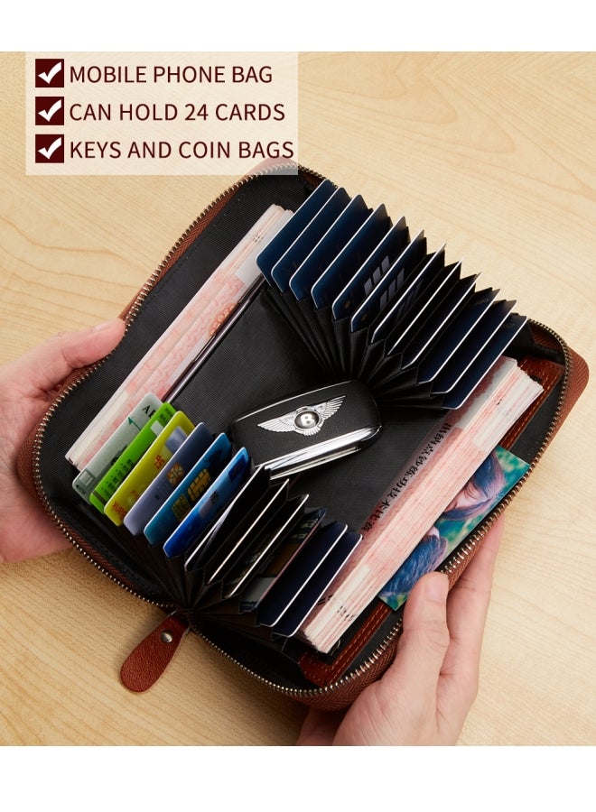 دانتي محفظة جلدية قديمة بسيطة مضادة للسرقة ومضادة للمغناطيسية يمكن أن تحمل هاتفًا محمولًا ومحفظة مريحة باللون الأسود - Image 2