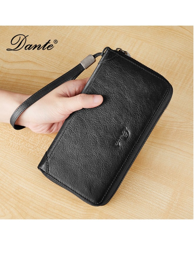 دانتي محفظة جلدية قديمة بسيطة مضادة للسرقة ومضادة للمغناطيسية يمكن أن تحمل هاتفًا محمولًا ومحفظة مريحة باللون الأسود - Image 1