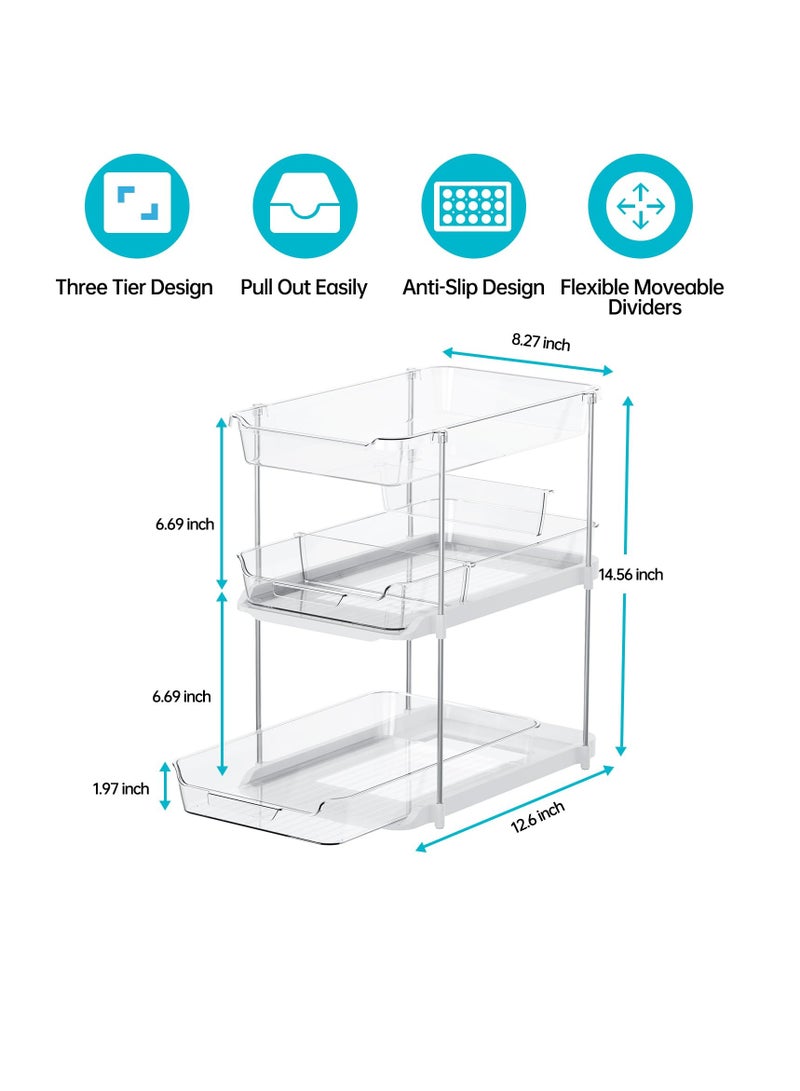 SYOSI Multi-Purpose Bathroom Under Sink Organizers and Storage, 3-Tier, Stackable Clear Pantry Organization and Storage, acrylic pantry organizers, Pull Out Kitchen Cabinet Organizer with Movable Dividers - Image 4