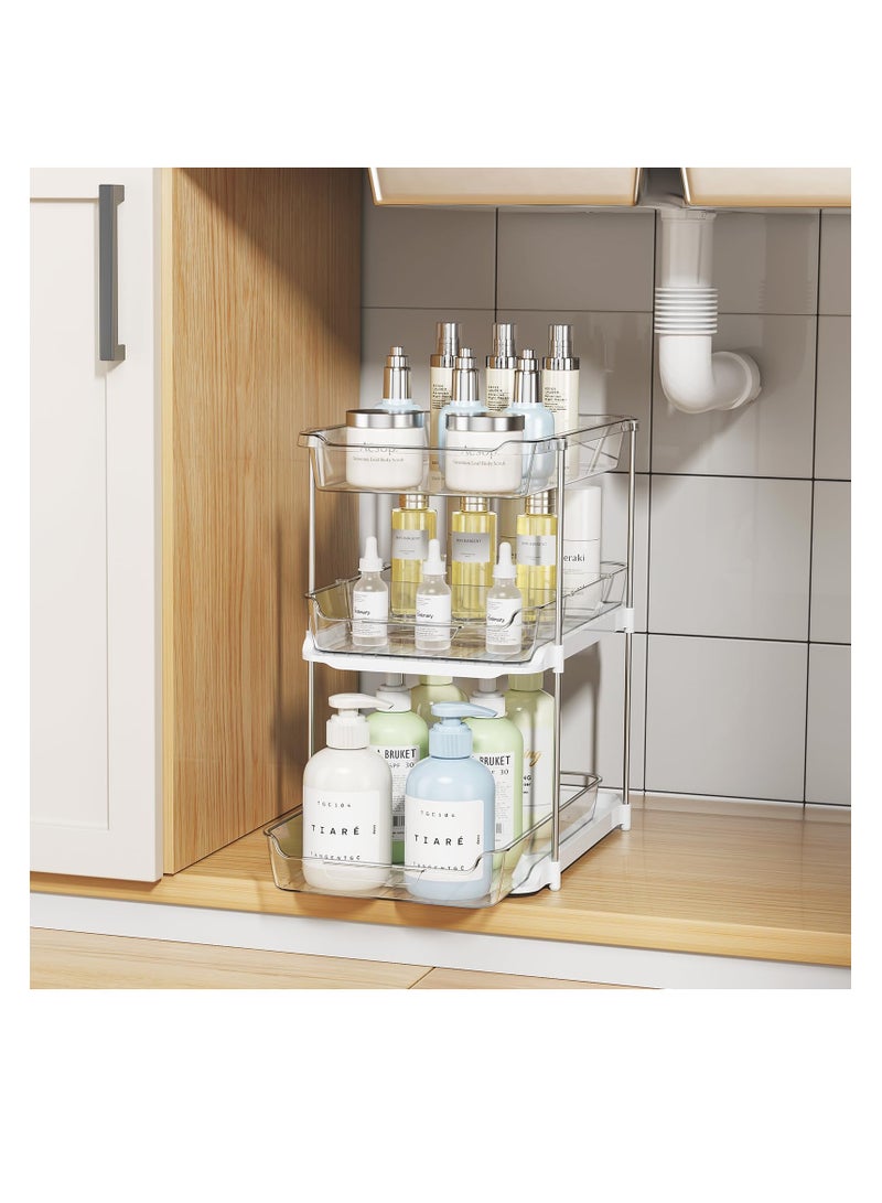 SYOSI Multi-Purpose Bathroom Under Sink Organizers and Storage, 3-Tier, Stackable Clear Pantry Organization and Storage, acrylic pantry organizers, Pull Out Kitchen Cabinet Organizer with Movable Dividers - Image 2