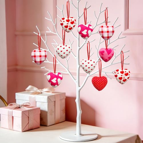 Suartus Valentines Hearts Ornaments,12PCS Fabric Heart Hanging Ornaments,Red Pink Hearts Shape Baubles Bulk for Valentines Tree Wedding Anniversary Party DIY Crafts Decorations 1.8 inch - Image 3