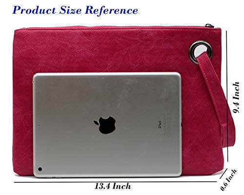 Amaze Womens Oversized Clutch Bag Large PU Leather Pouch Evening Handbags Envelope Purse with Wristlet Shoulder Lady (Pink) - Image 2
