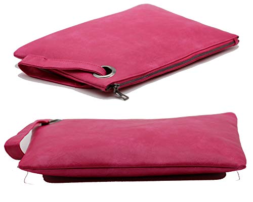 Amaze Womens Oversized Clutch Bag Large PU Leather Pouch Evening Handbags Envelope Purse with Wristlet Shoulder Lady (Pink) - Image 3
