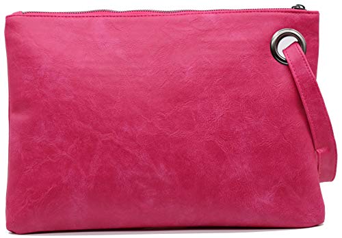Amaze Womens Oversized Clutch Bag Large PU Leather Pouch Evening Handbags Envelope Purse with Wristlet Shoulder Lady (Pink) - Image 5