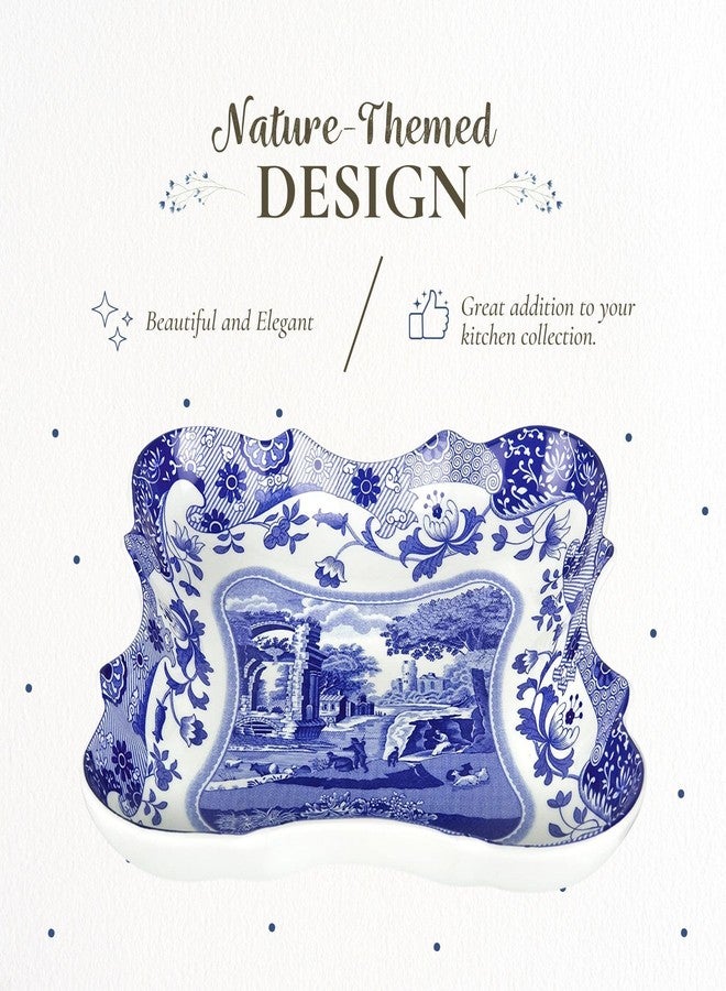 Spode Blue Italian Devonia Tray - 7.5 Inch Porcelain Decorative Serving Tray - Shallow Serving Bowl for Salad, Pasta, Fruit, Appetizers, Snacks - Elegant Gift Tableware for Hostess - Image 3