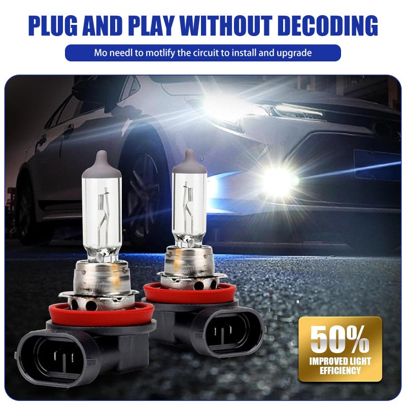 dawfall Pack-2 Car H11 Halogen Bulbs, 55W 12V Quartz Lamp, Super Bright Beam Low/High Beam Fog Light Replacement, All-in-one Plug and Play Bulb, Universal Lighting Accessories for Cars (White Light) - Image 4