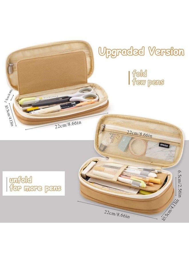 EASTHILL EASTHILL Canvas Big Capacity Pencil Pen Case Office College School Large Storage High Capacity Bag Pouch Holder Box Organizer Blue (Khaki)  - Image 2