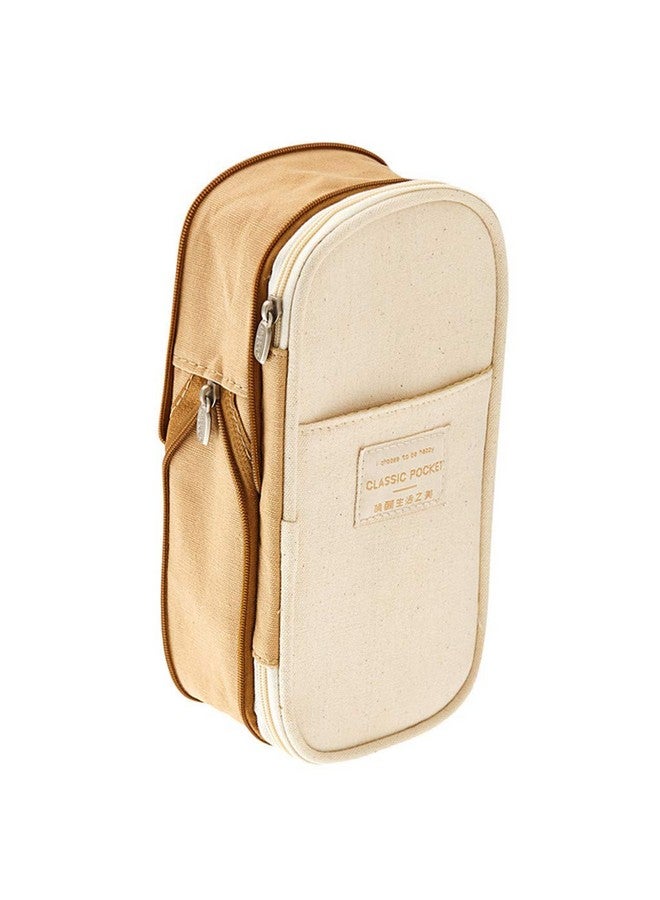 EASTHILL EASTHILL Canvas Big Capacity Pencil Pen Case Office College School Large Storage High Capacity Bag Pouch Holder Box Organizer Blue (Khaki)  - Image 4
