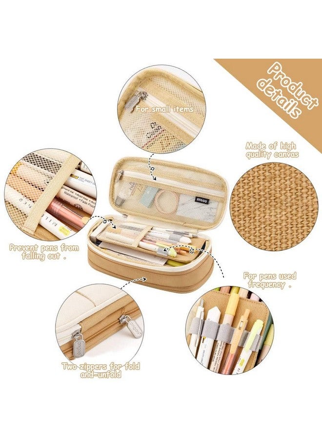 EASTHILL EASTHILL Canvas Big Capacity Pencil Pen Case Office College School Large Storage High Capacity Bag Pouch Holder Box Organizer Blue (Khaki)  - Image 3