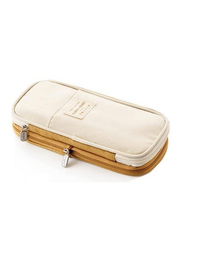 EASTHILL EASTHILL Canvas Big Capacity Pencil Pen Case Office College School Large Storage High Capacity Bag Pouch Holder Box Organizer Blue (Khaki)  - Image 1
