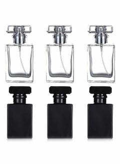 Clear Black Refillable Perfume Bottle, Portable Square Empty Glass Perfume Atomizer Bottle with Spray Applicator