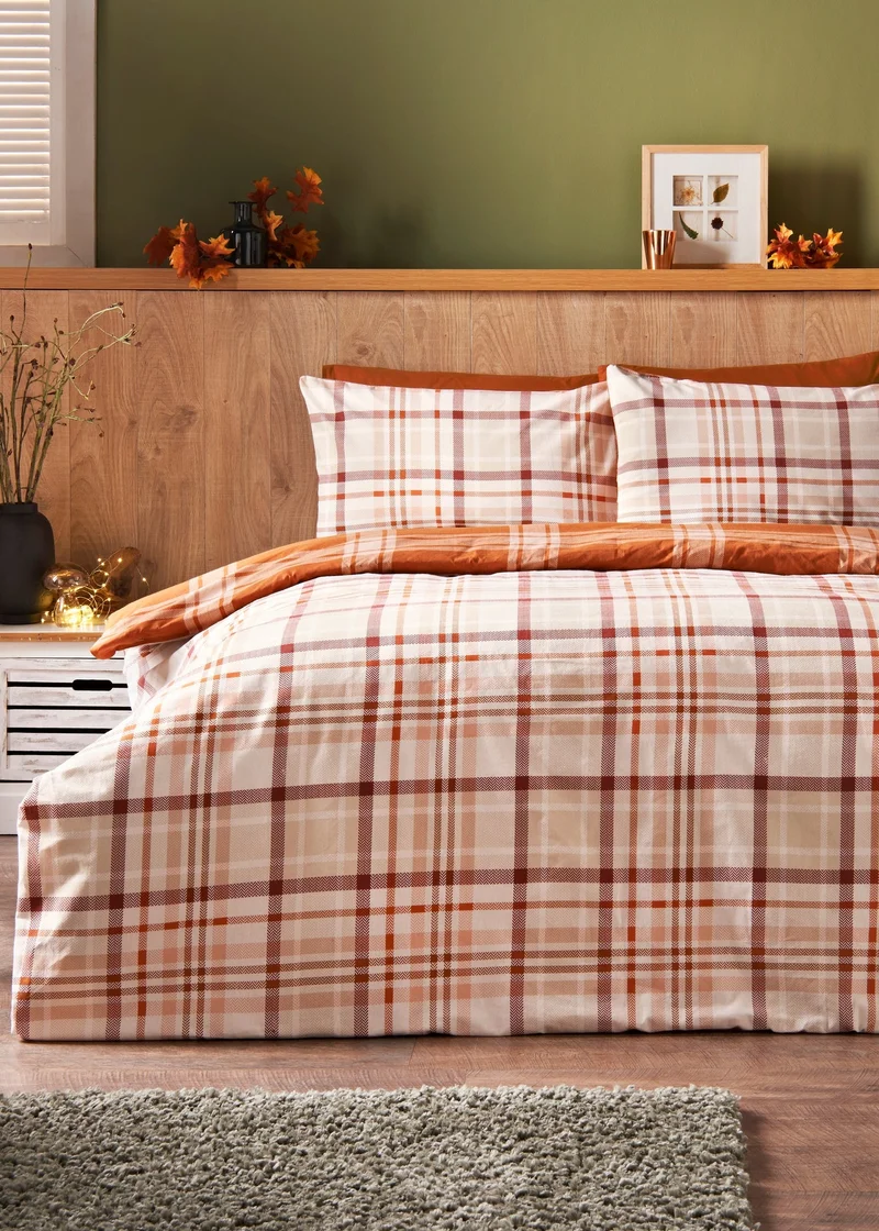 Matalan Orange Brushed Check Duvet Set