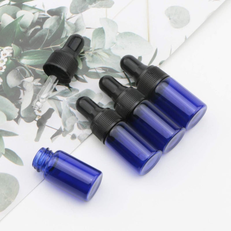 Rowiz 30 PCS 3ml Blue Glass Dropper Bottles with Pipettes Dropper&Black Screw Cap，Glass Essential Oil Bottles Eye Dropper Vials Perfume Cosmetic Liquid Aromatherapy Lotion Sample Bottles - Image 5