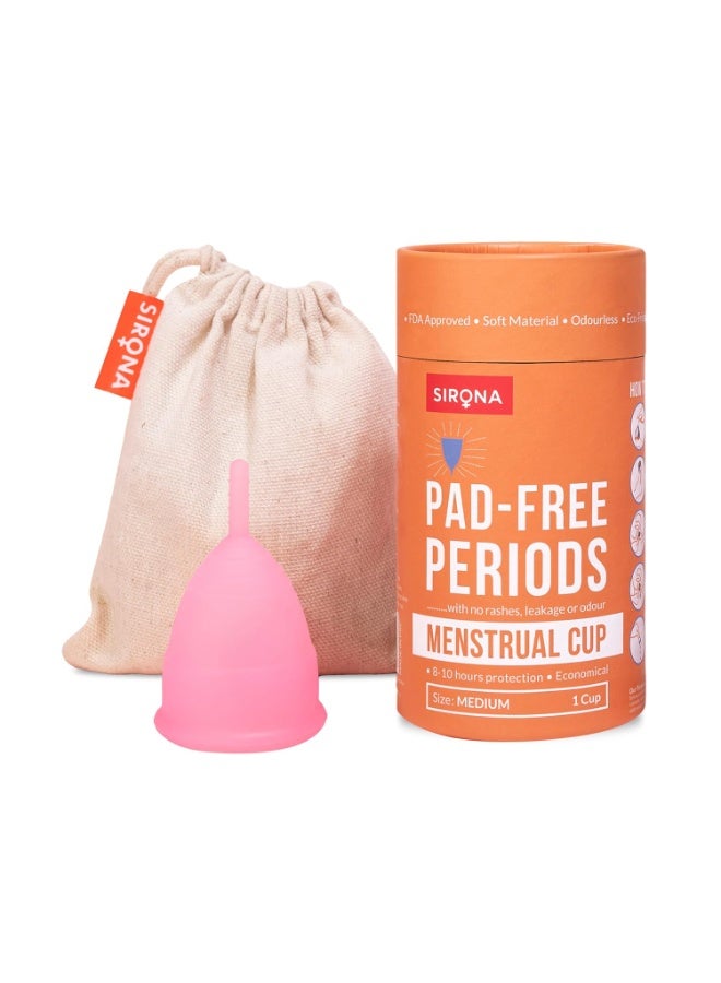 Sirona Reusable Menstrual Cup for Women - Medium with Pouch | FDA Approved | Made of Ultra Soft 100% Medical Grade Silicone | Odour, Rash & Itch-Free Period | Leak-Proof Protection for 8-10 Hours - Image 1