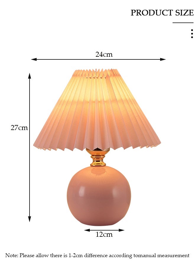 DUNISO مصباح طاولة صغير بأسلوب نوردك الحديث، مصابيح سرير خزفية مع ظل مصباح وردي مجعد، مصابيح طاولة بجانب السرير مع مفتاح خافت USB، مناسبة لغرفة النوم، غرفة المعيشة، المقهى، المصباح - Image 2
