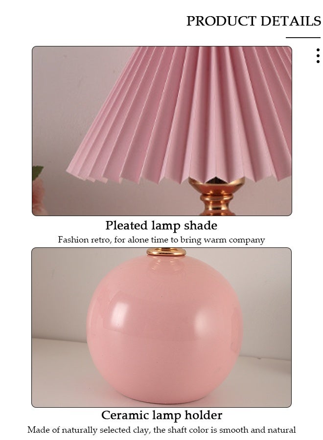 DUNISO مصباح طاولة صغير بأسلوب نوردك الحديث، مصابيح سرير خزفية مع ظل مصباح وردي مجعد، مصابيح طاولة بجانب السرير مع مفتاح خافت USB، مناسبة لغرفة النوم، غرفة المعيشة، المقهى، المصباح - Image 4