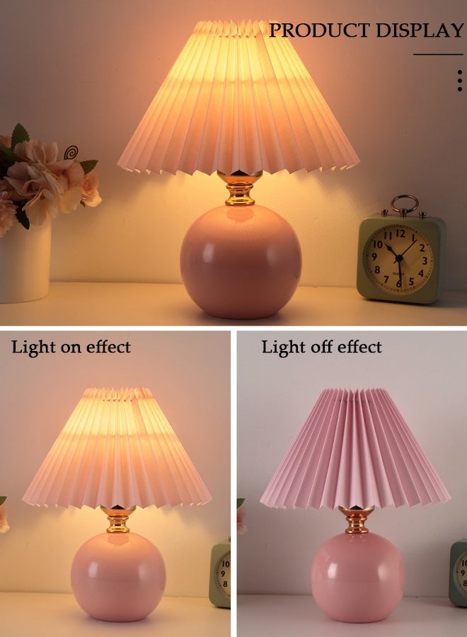 DUNISO مصباح طاولة صغير بأسلوب نوردك الحديث، مصابيح سرير خزفية مع ظل مصباح وردي مجعد، مصابيح طاولة بجانب السرير مع مفتاح خافت USB، مناسبة لغرفة النوم، غرفة المعيشة، المقهى، المصباح - Image 5