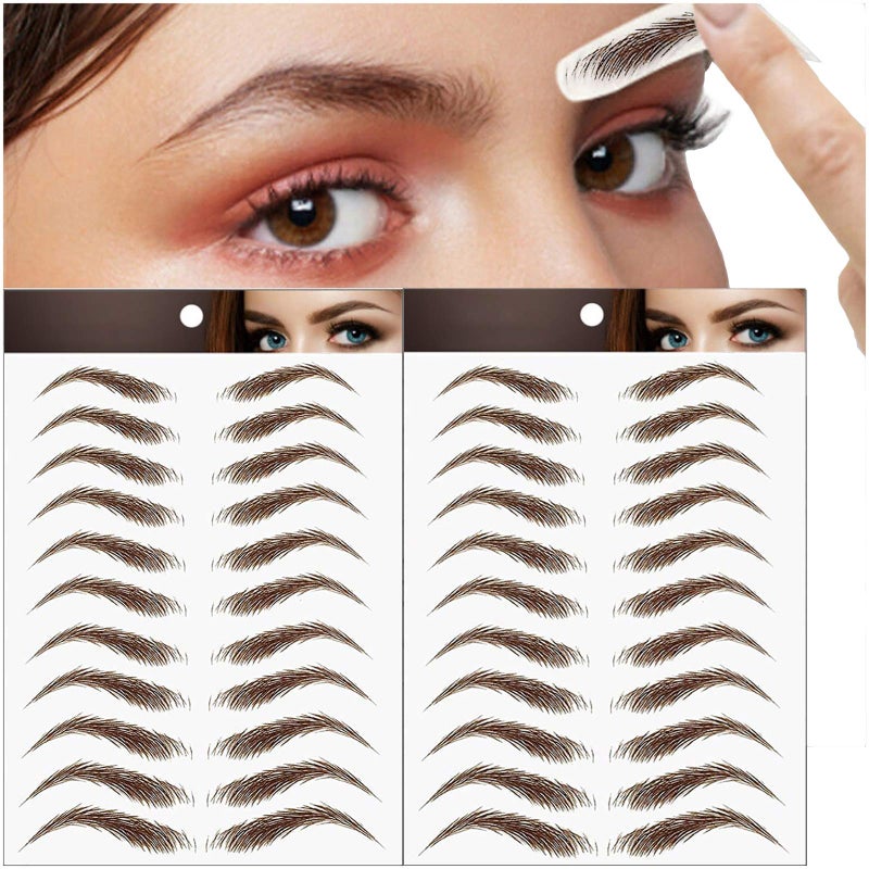 Miotorio 22 Pairs 4D Eyebrows Tattoo, Hair-Like Authentic Eyebrows, Eyebrows Tattoo Peel Off, Long Lasting Waterproof Natural False Eyebrows Makeup Sticker for Eyebrow Grooming Shaping (Brown) - Image 1