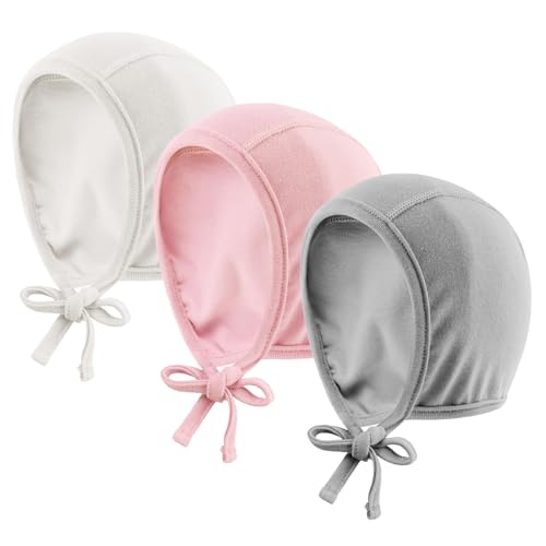 JANGANNSA Newborn Baby Hospital Hat Infant Set Head Cap Lovely Ears Belt Beanie 0-6Months (White+Pink+Gray,0-6Months) - Image 1