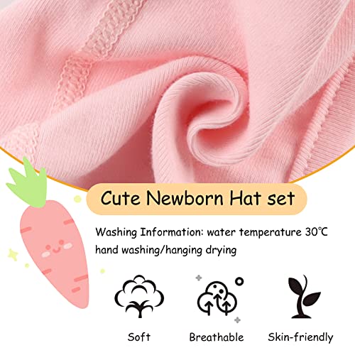 JANGANNSA Newborn Baby Hospital Hat Infant Set Head Cap Lovely Ears Belt Beanie 0-6Months (White+Pink+Gray,0-6Months) - Image 5