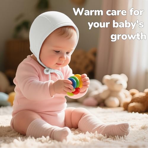 JANGANNSA Newborn Baby Hospital Hat Infant Set Head Cap Lovely Ears Belt Beanie 0-6Months (White+Pink+Gray,0-6Months) - Image 2