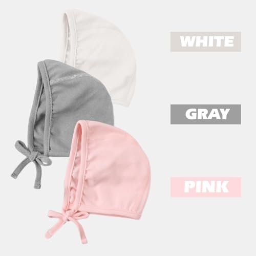 JANGANNSA Newborn Baby Hospital Hat Infant Set Head Cap Lovely Ears Belt Beanie 0-6Months (White+Pink+Gray,0-6Months) - Image 3