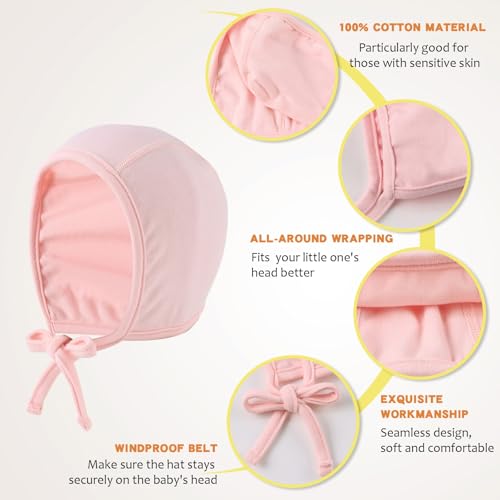 JANGANNSA Newborn Baby Hospital Hat Infant Set Head Cap Lovely Ears Belt Beanie 0-6Months (White+Pink+Gray,0-6Months) - Image 4