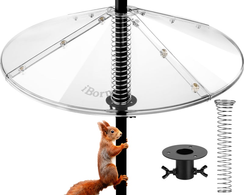 iBorn Spring Squirrel Baffle for Bird Feeder Pole 195 Oversized Spring Squirrel Guard Defender Bird Feeder for Outdoors Protector Metal Spring Buckle PolycarbonatePC Baffle Pack of 1Clear - Image 2