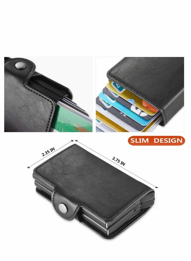 KASTWAVE - Wallet for Men Credit Card Holder, Automatic Pop Up Wallet with RFID, Leather Slim Card Case Front Pocket Anti-theft Travel Thin Wallets, Metal Money Organizers for Women Up to Holds 14 cards+ Cash - Image 1