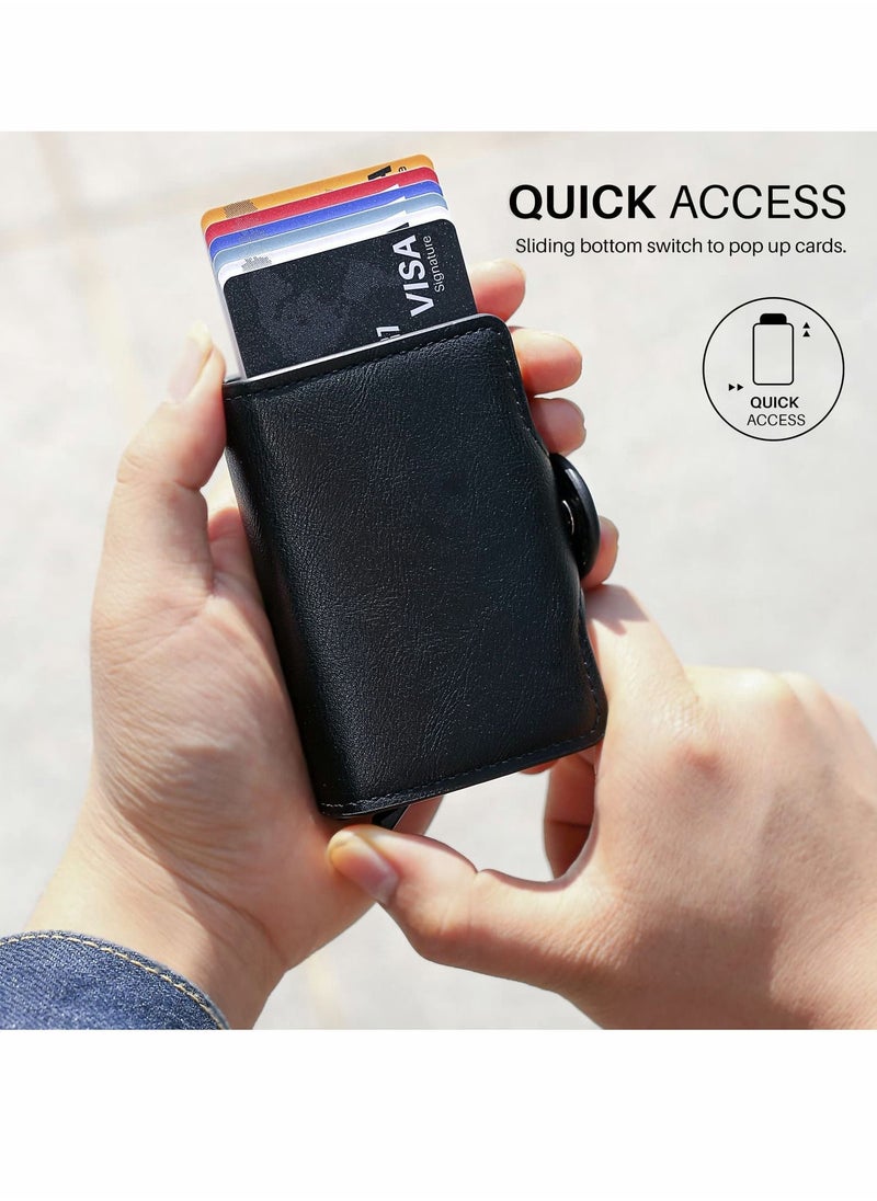 KASTWAVE - Wallet for Men Credit Card Holder, Automatic Pop Up Wallet with RFID, Leather Slim Card Case Front Pocket Anti-theft Travel Thin Wallets, Metal Money Organizers for Women Up to Holds 14 cards+ Cash - Image 1