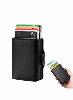 Wallet for Men Credit Card Holder, Automatic Pop Up Wallet with RFID, Leather Slim Card Case Front Pocket Anti-theft Travel Thin Wallets, Metal Money Organizers for Women Up to Holds 14 cards+ Cash